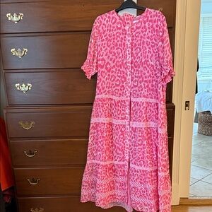 Rochelle Behrens Vibrant Pink Leopard Long Sleeve Dress